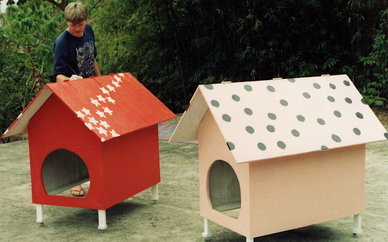 Steve painting new doghouses